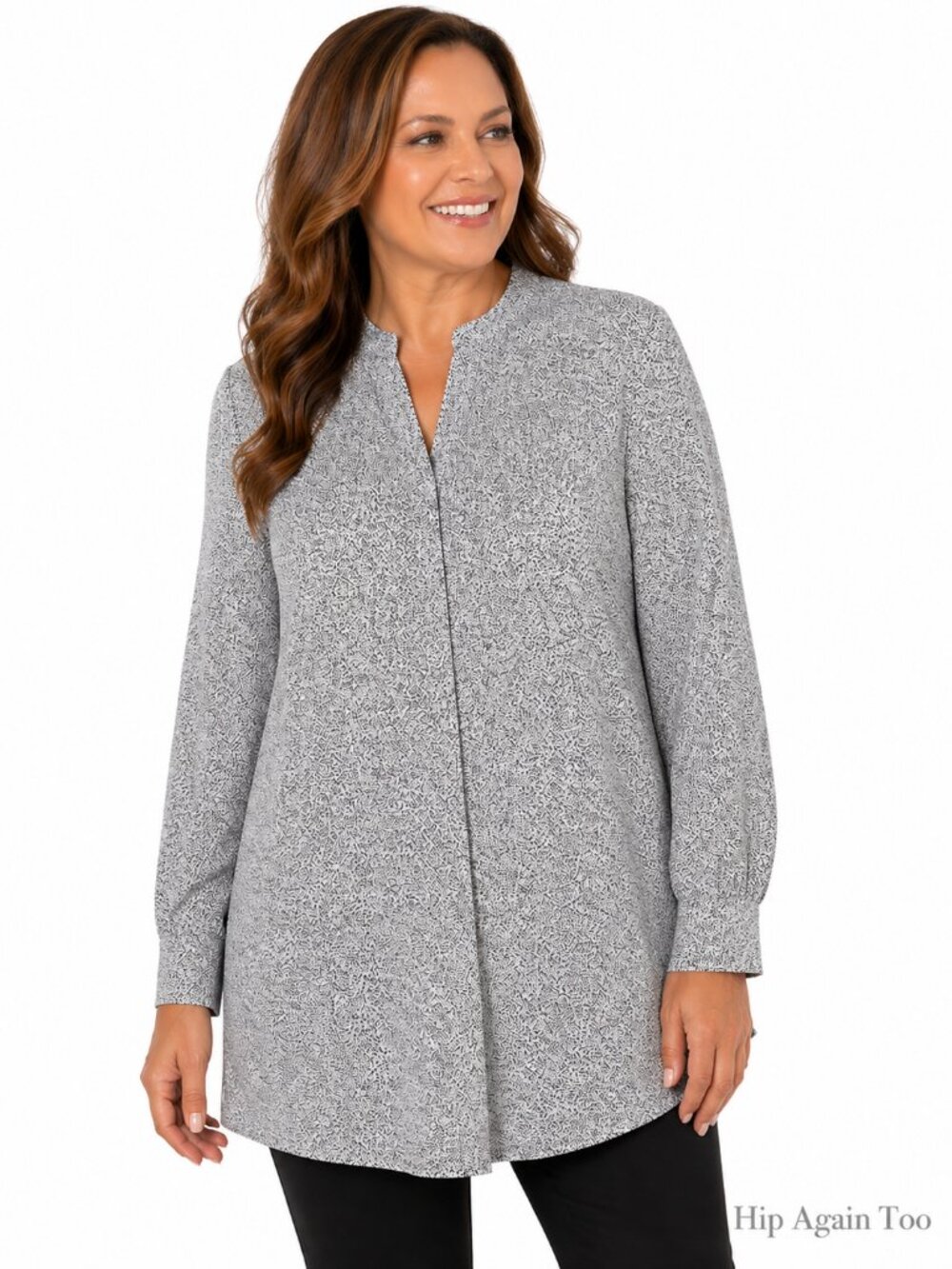 NWT Anne Klein Rambling Dot Tunic Blouse 3X Black White Long Sleeve